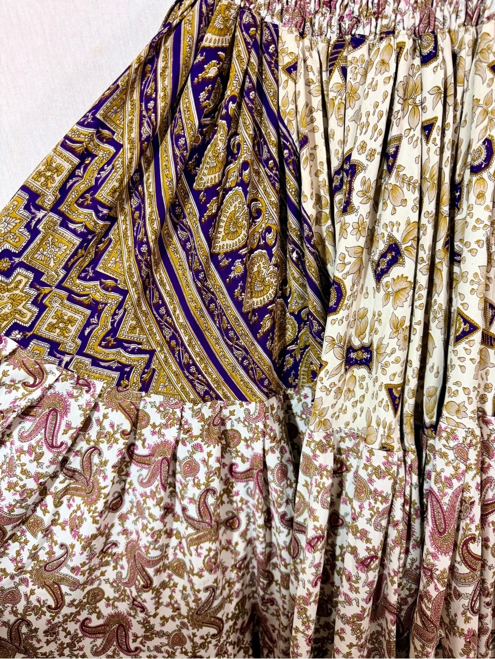 25 or 32 yard Tiered Ruffle Maxi Skirt or dress in Beige Floral: belly dancing - Picture 3 of 4
